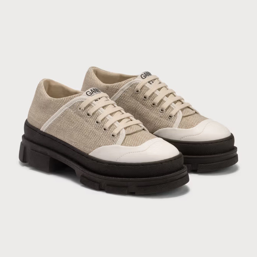 Ganni Hybrid Shoes City Lug Sole Canvas Platform Sneakers Sand White 39 US 9